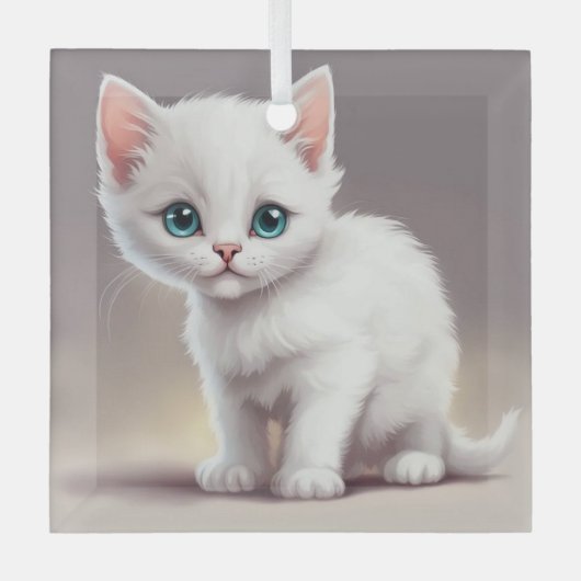 Schattige kleine witte kitten glas ornament (Voorkant)