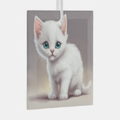 Schattige kleine witte kitten glas ornament (Voorkant Rechts)