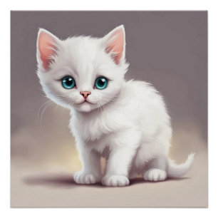 Schattige kleine witte kitten perfect poster