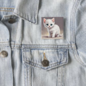 Schattige kleine witte kitten vierkante button 5,1 cm (In situ)