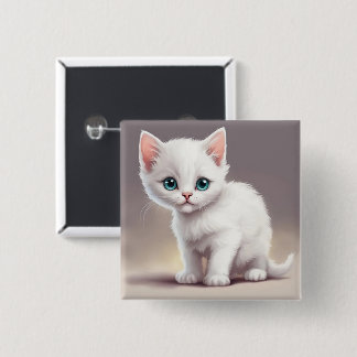 Schattige kleine witte kitten vierkante button 5,1 cm