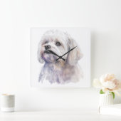 SCHATTIGE KLEINE WITTE MALTESE PUPPY DOG VIERKANTE KLOK (Huis)