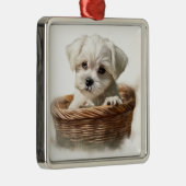 SCHATTIGE KLEINE WITTE MALTESE PUPPYHOND METALEN ORNAMENT (Rechts)