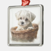 SCHATTIGE KLEINE WITTE MALTESE PUPPYHOND METALEN ORNAMENT (Links)