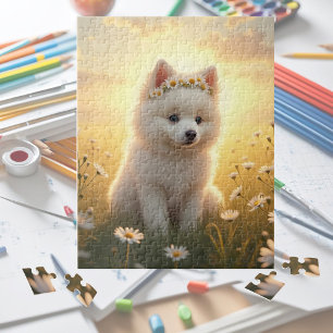 Schattige kleine witte Spitz-puppy  Legpuzzel