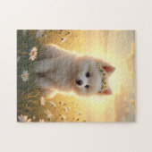 Schattige kleine witte Spitz-puppy Legpuzzel (Horizontaal)