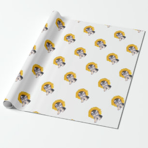 Schattige kleine Yorkshire-hond en zonnebloem kuns Cadeaupapier