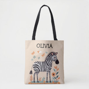 Schattige Kleine Zebra met Bloemen en Vlinders Tote Bag