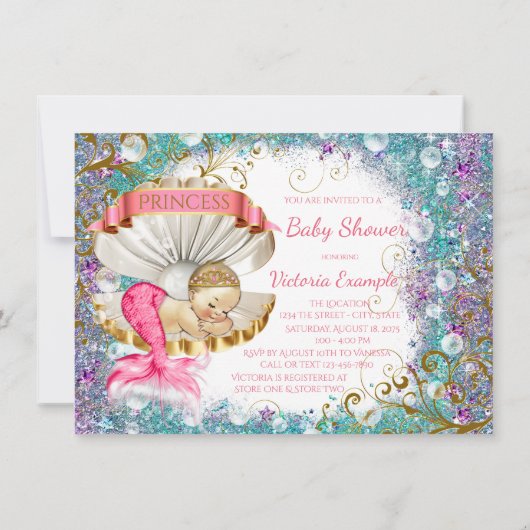 Schattige Kleine Zeemeermin Baby Shower Uitnodigin Kaart (Achterkant)