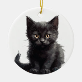SCHATTIGE KLEINE ZWARTE KITTEN KERAMISCH ORNAMENT