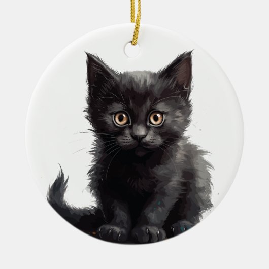 SCHATTIGE KLEINE ZWARTE KITTEN KERAMISCH ORNAMENT (Voorkant)