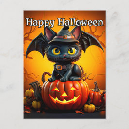 Schattige kleine zwarte kitty cat | Happy Hallowee Briefkaart