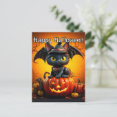 Schattige kleine zwarte kitty cat | Happy Hallowee Briefkaart (Staand voorkant)