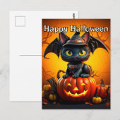 Schattige kleine zwarte kitty cat | Happy Hallowee Briefkaart (Voorkant / Achterkant)