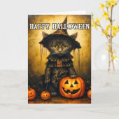 Schattige kleine zwarte kitty cat kaart (Gele Bloem)