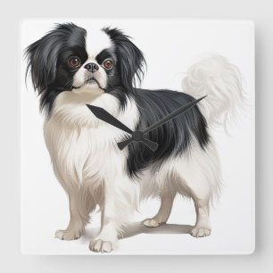 SCHATTIGE KLEINE ZWARTE & WITTE JAPANSE KIN HOND VIERKANTE KLOK
