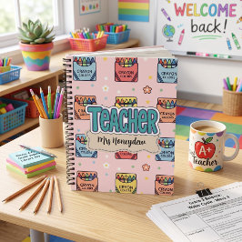 Schattige Kleurpotlood Leraar School Patroon Notit Notitieboek