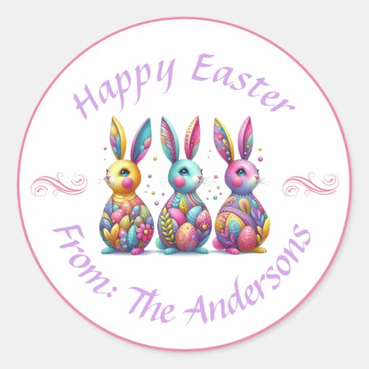 Schattige, kleurrijk 3 paashaas ronde sticker (Voorkant)