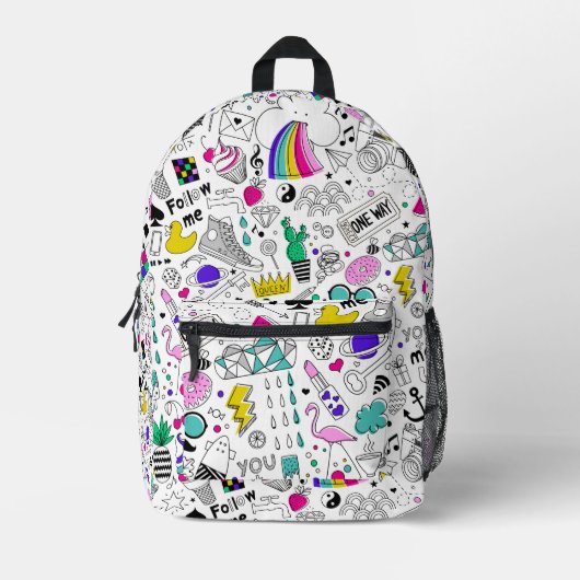 Schattige Kleurrijk 80s Pattern Bedrukte Rugzak (Voorkant)