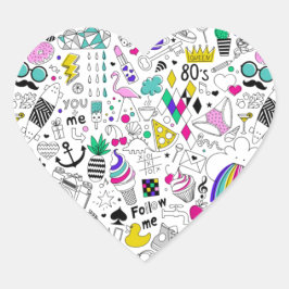 Schattige Kleurrijk 80s Pattern Hart Sticker