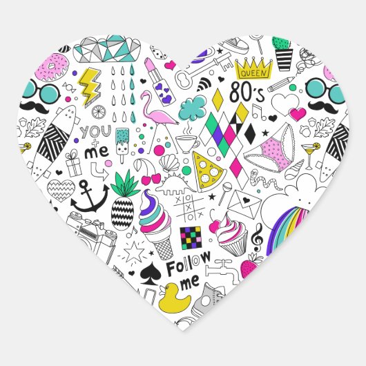 Schattige Kleurrijk 80s Pattern Hart Sticker (Voorkant)