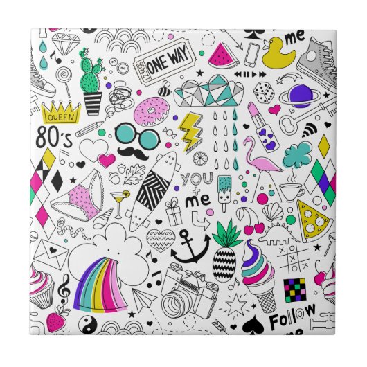Schattige Kleurrijk 80s Pattern Tegeltje (Voorkant)