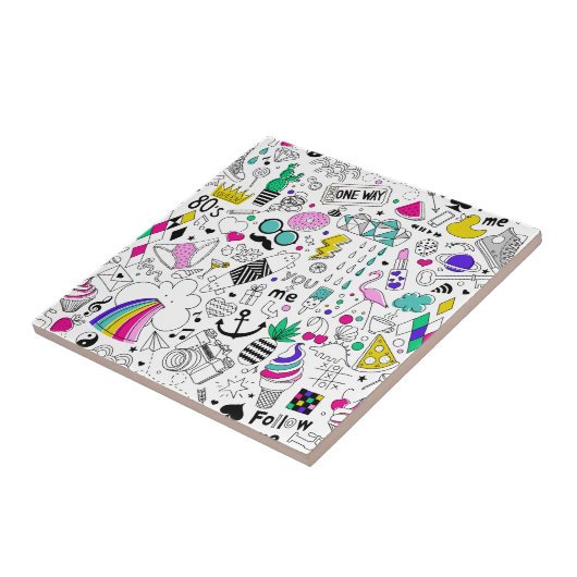 Schattige Kleurrijk 80s Pattern Tegeltje (Zijkant)