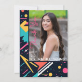 Schattige Kleurrijk 80s Retro Helder Afstuderen Bedankkaart (Voorkant)