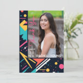 Schattige Kleurrijk 80s Retro Helder Afstuderen Bedankkaart (Staand voorkant)