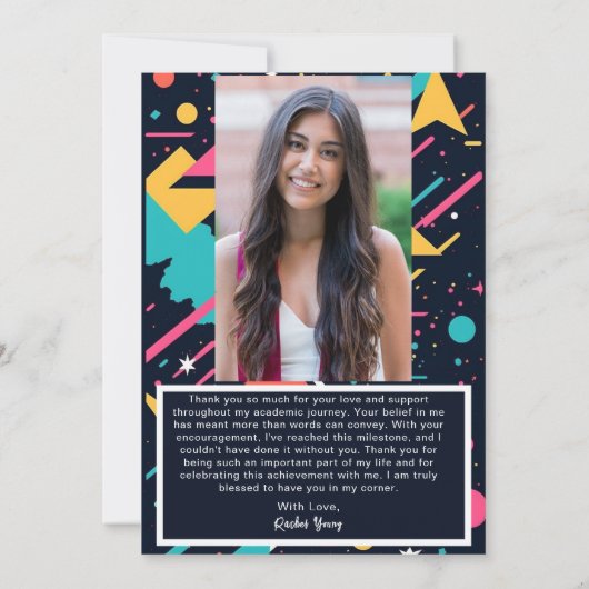 Schattige Kleurrijk 80s Retro Helder Afstuderen Bedankkaart (Achterkant)
