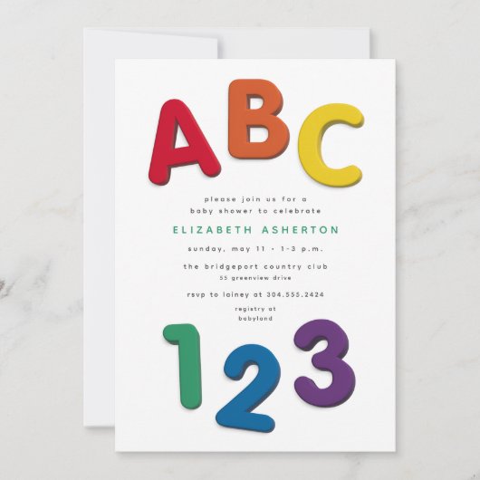 Schattige kleurrijk ABC 123 neutraal baby shower Kaart (Voorkant)