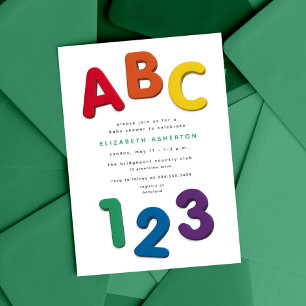 Schattige kleurrijk ABC 123 neutraal baby shower Kaart