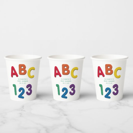 Schattige kleurrijk ABC 123 neutraal baby shower Papieren Bekers (Multi)