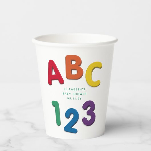 Schattige kleurrijk ABC 123 neutraal baby shower Papieren Bekers (Voorkant)