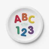 Schattige kleurrijk ABC 123 neutraal baby shower Papieren Bordje (Voorkant)