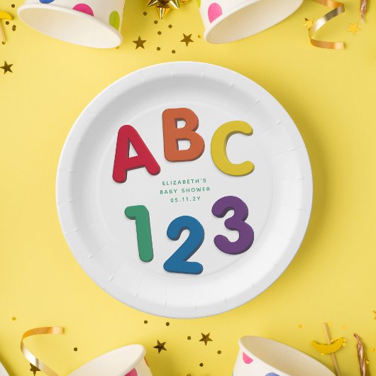 Schattige kleurrijk ABC 123 neutraal baby shower Papieren Bordje