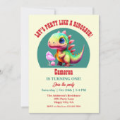 Schattige kleurrijk als een dinosaurus 1e verjaard kaart (Voorkant)