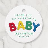 Schattige kleurrijk baby gepersonaliseerd baby sho bedankjes labels (Voorkant)