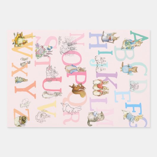 Schattige kleurrijk Beatrix Potter alfabet Inpakpapier Vel (Voorkant 2)