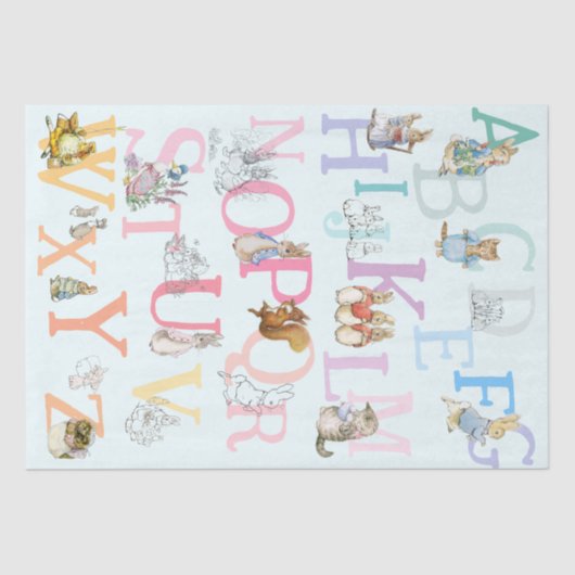 Schattige kleurrijk Beatrix Potter alfabet Tissuepapier (Voorkant)