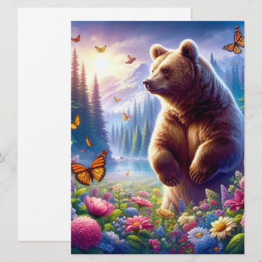 Schattige, kleurrijk beer & vlinders feestdagenkaart (Voorkant / Achterkant)