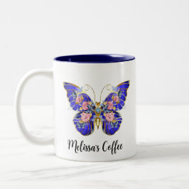 Schattige Kleurrijk Blauw Roze Gouden Vlinder Bloe Tweekleurige Koffiemok