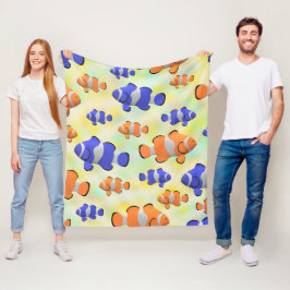 Schattige Kleurrijk Blauw Sinaasappel Clownfish Pa Fleece Deken
