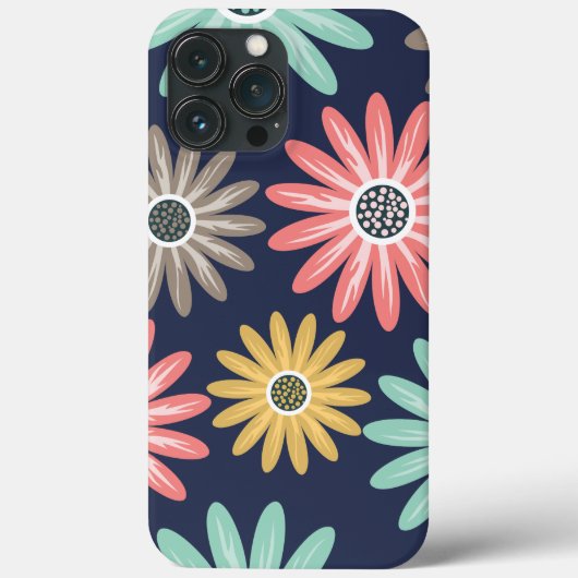 Schattige Kleurrijk Daisy Bloemenpatroon op Navy Case-Mate iPhone Case (Achterkant)