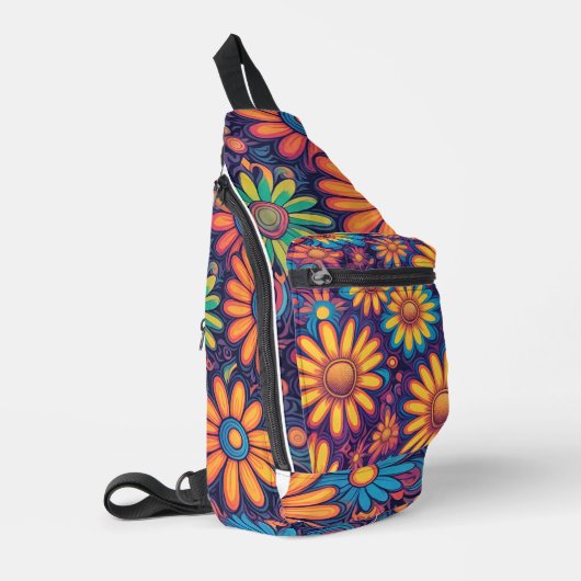 Schattige kleurrijk Daisy Flower psychedelisch pat Sling Bag (Linkerhoek)