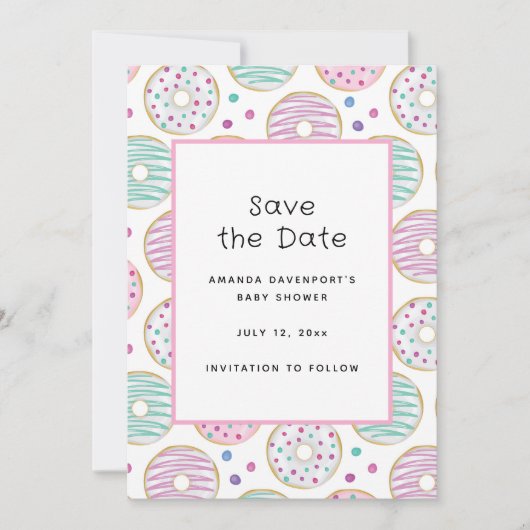 Schattige kleurrijk donutpatroon save the date (Voorkant)