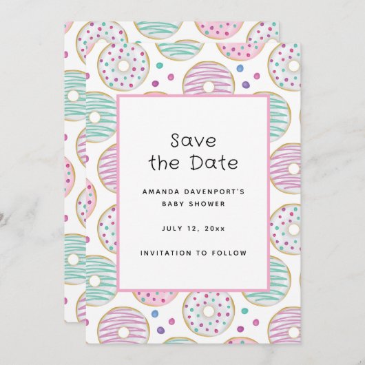 Schattige kleurrijk donutpatroon save the date (Voorkant / Achterkant)