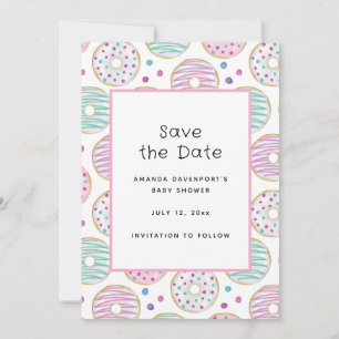 Schattige kleurrijk donutpatroon save the date