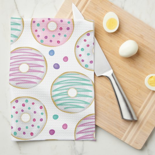 Schattige kleurrijk donutpatroon theedoek (Quarter Fold)