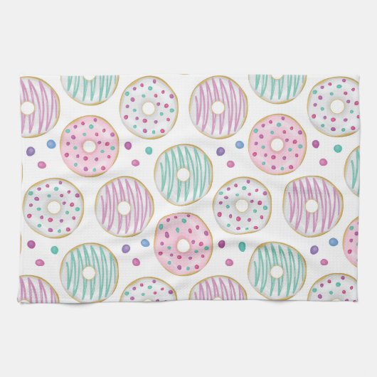 Schattige kleurrijk donutpatroon theedoek (Horizontaal)